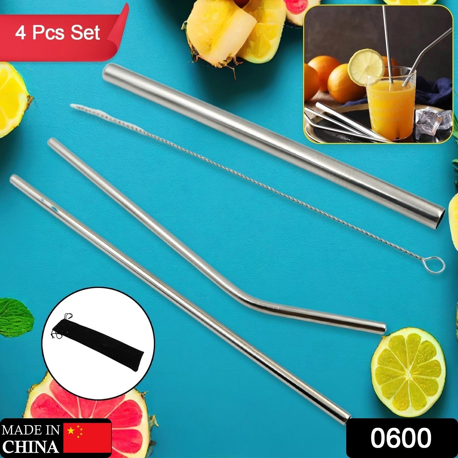 0600 Reusable Stainless Steel Straws with Travel Case Cleaning Brush Eco Friendly Extra Long Metal Straws Drinking Set of 4 (2 Straight straws, 1 Bent straws, 1 Brush) 0600 Reusable Stainless Steel Straws with Travel Case Cleaning Brush Eco Friendly Extra Long Metal Straws Drinking Set of 4 (2 Straight straws, 1 Bent straws, 1 Brush)